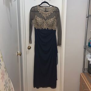 Xscape Sheath Gown Blue and Gold Size 8